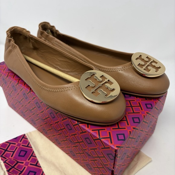 Tory Burch Shoes - Tory Burch Minnie Travel Ballet Flat Royal Tan Gold Size 7.5